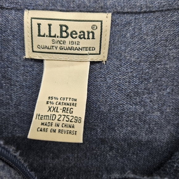 L.L. Bean Men's Wicked Soft 1/4 Zip  Cotton Cashmere Blend‎ Sweater Size XXL Reg - Picture 2 of 3
